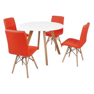 Mesa Inês 100cm Branca com 4 Cadeiras Eiffel Gomos Vermelha