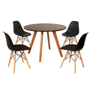 Mesa Inês 100cm Preta + 4 Cadeiras Eames Eiffel - Preta