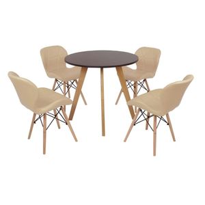 Mesa Laura 80cm Preta e 4 Cadeiras Eiffel Slim Nude