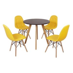 Mesa Laura 80cm Preta e 4 Cadeiras Eiffel Botonê Amarela