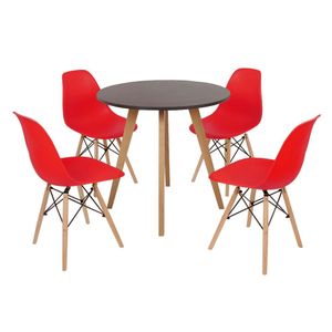 Kit Mesa Inês 80cm Preta 4 Cadeiras Eames Eiffel Vermelha