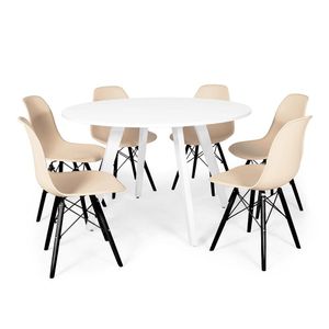 Conjunto Mesa 120cm Branca Com 6 Cadeiras Base Preta - Nude