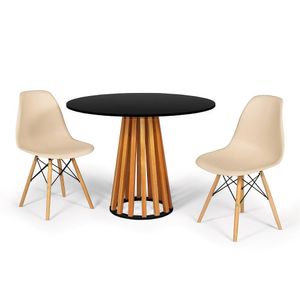 Conjunto Mesa Preta 100cm Com 2 Cadeiras Base Preta - Nude
