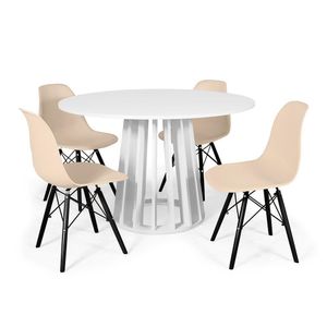 Conjunto Mesa 120cm Branca Com 4 Cadeiras Base Preta - Nude