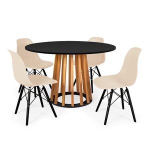 Conjunto Mesa Preta 120cm Com 4 Cadeiras Base Preta - Nude