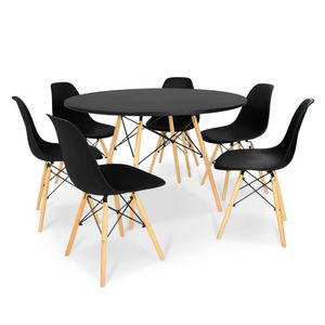Kit Mesa Jantar Eiffel 120Cm Preta + 6 Cadeiras Charles Eames - Preta