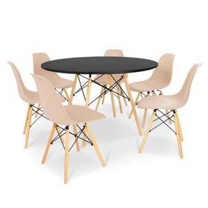 Kit Mesa Jantar Eiffel 120Cm Preta + 6 Cadeiras Charles Eames - Nude