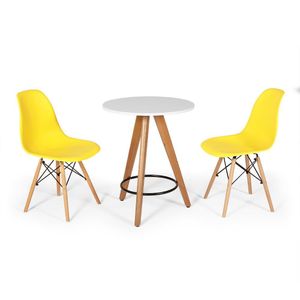 Conjunto Mesa Redonda Aline 70Cm Branca Com 2 Cadeiras Eames Eiffel - Amarelo