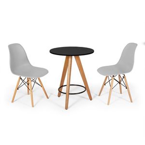 Conjunto Mesa Redonda Aline 70Cm Preta Com 2 Cadeiras Eames Eiffel - Cinza