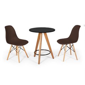 Conjunto Mesa Redonda Aline 70Cm Preta Com 2 Cadeiras Eames Eiffel - Marrom