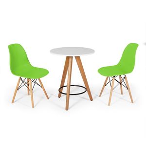 Conjunto Mesa Redonda Aline 70Cm Branca Com 2 Cadeiras Eames Eiffel - Verde