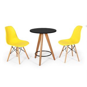 Conjunto Mesa Redonda Aline 70Cm Preta Com 2 Cadeiras Eames Eiffel - Amarelo