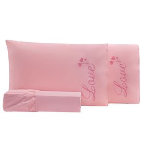 Jogo Cama Bordado Love Rosê Queen 03 Peças 140 Fios