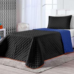 Kit Cobre Leito Dual Color Preto Azul Marinho Solteiro 02 Peças