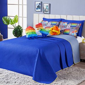 Cobre Leito Pop It Azul Dupla Face Almofadas Casal 08 Peças