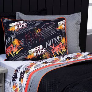 Jogo De Cama Speed Car Branco/Cinza Casal Padrão 04 Peças