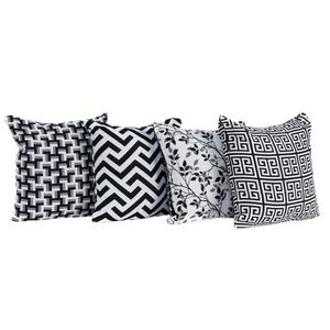 Kit De Capas De Almofadas Estampadas Jacquard 04pçs - 45Cm X 45Cm Preto