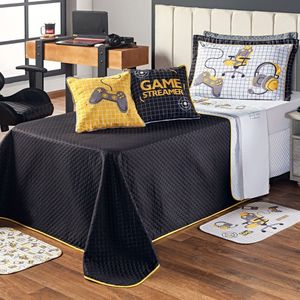 Kit Cobre Leito Game Streamer Dupla Face C/ Almofadas Solteiro 05pçs Amarelo