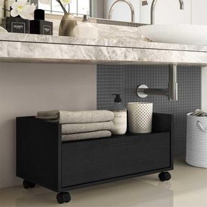Gabinete Armário Banheiro 60 cm C/ Rodízios Preto
