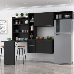 Cozinha Compacta Com Mesa Dobrável Sofia Multimóveis Preta