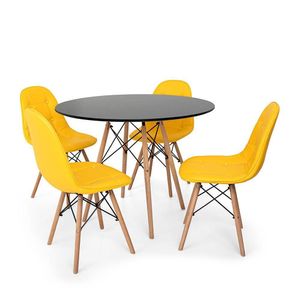 Conjunto Mesa Eiffel Preta 120cm 4 Cadeiras Dkr Amarela
