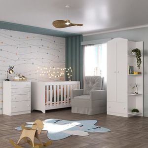 Quarto Infantil Completo Com Poltrona De Amamentação Mp4068 Branco/Cinza Branco/Cinza