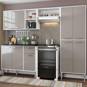 Cozinha Compacta Com Armário E Balcão Xangai Multimóveis Vm2840 Branca/Lacca Fumê Branco/Lacca Fumê