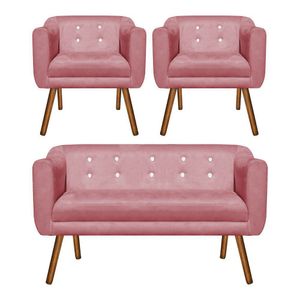 Kit 01 Namoradeira e 02 Poltronas Julia Rose Com Strass