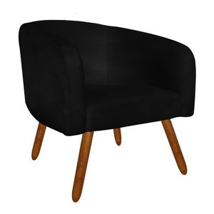 Poltrona Stella Suede Preto Pés Palito Castanho Drossi