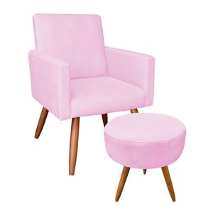 Kit Poltrona com Puff Larissa Pés Palito de Madeira D´ Rossi