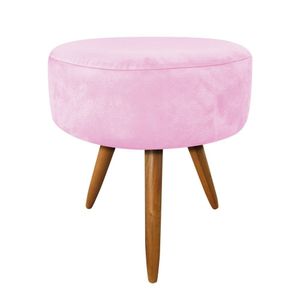Puff Larissa Suede Rosa Bebê Pés Palito De Madeira
