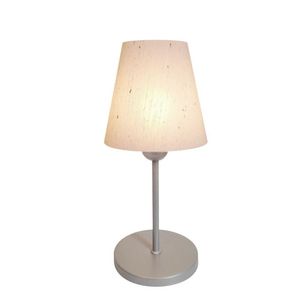 Abajur de Mesa Aluminio Cinza Tecido Cone Linho Bege Bivolt