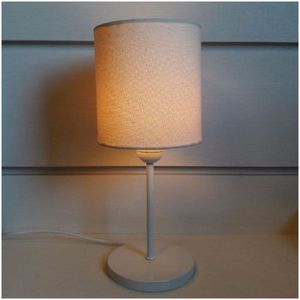 Abajur Cabeceira Quarto Cilíndrico Bivolt Branco Algodão Crú