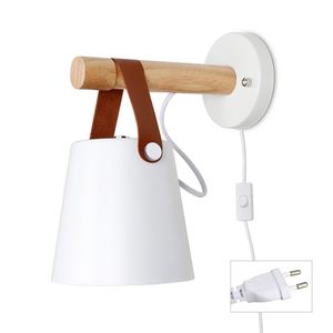 Arandela Luminária De Parede Em Madeira Moderna E27 Tipo De Plug 1 Peça Plugue Brasil J