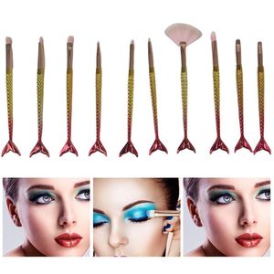 Pincel Sereia 10pçs Sombra Delineador Iluminador Make Up