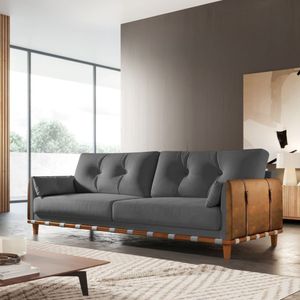 Sofá 3 Lugares Texas Living 2M D33 Base Em Madeira Linho Cor:Tramado Grafite