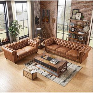 Sofá Chesterfield Couro Natural Legitimo 3 Lugares e 2 Lugares
