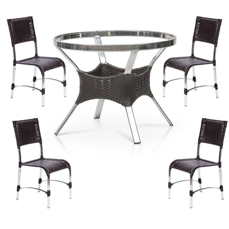 Jogo com mesa de vidro + 4 cadeiras de varanda - Sarah Móveis