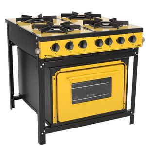 Fogão Profissional 4 Bocas Venâncio Linha Bravo Amarelo Com Forno Br4bfam