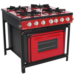 Fogão Profissional 4 Bocas Venâncio Linha Bravo Vermelho Intenso Com Forno Br4bfvr