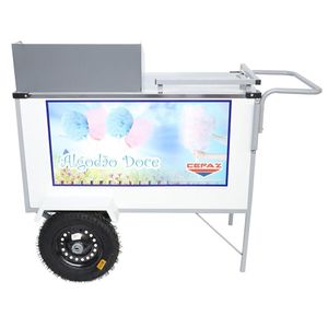 Carrinho Algodão Doce Cefaz Branco Com Guarda Sol Bl36p-gs