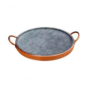 Forma de Pizza em Pedra Sabão com Alça de Cobre 29 Cm