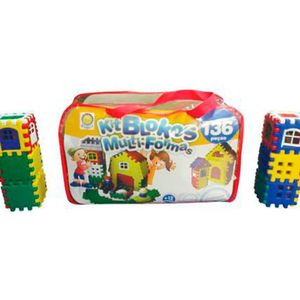 Sacola Peças Bloco Montar Kit Blokos Multi Formas 136 Peças