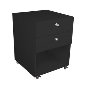 Mesa de Cabeceira com Rodizio com 2 Gavetas Preto MDF