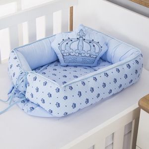 Ninho Bebê 02 Peças 70x50 Menino Coroa Imperial Azul Claro