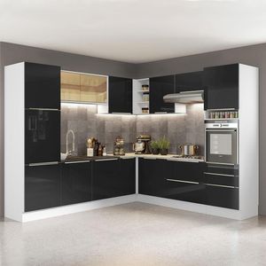 Cozinha Completa Lux com Armário e Balcão Branco Preto