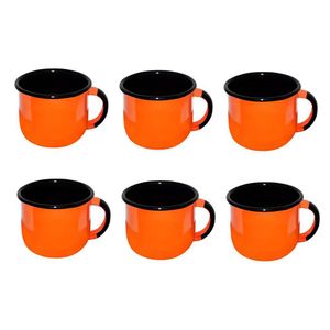 Jogo De Xícara De Chá 06 Peças Esmaltada Laranja 240 Ml Ewel