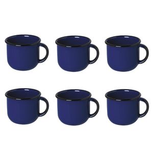 Jogo De Xícara De Chá 06 Peças Esmaltada Azul 240 Ml Ewel
