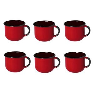 Jogo De Xícara De Chá 06 Peças Esmaltada Vermelho 240 Ml Ewel