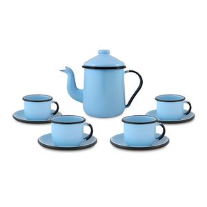 Conjunto Para Café Esmaltado 9 Peças Azul Claro Ewel